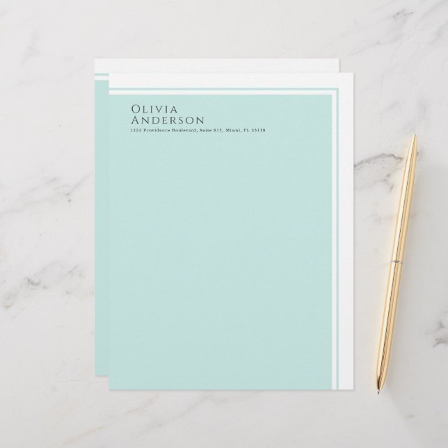 Simple Elegant Minimalist Aqua Colour Block Custom Letterhead (Front/Back In Situ)