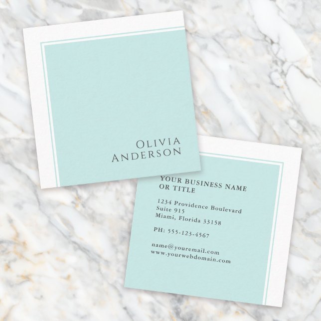 Simple Elegant Minimalist Aqua Colour Block Square Business Card (Creator Uploaded)