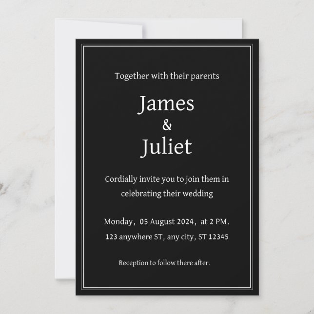 Simple, Elegant Minimalist black and white wedding Invitation (Front)