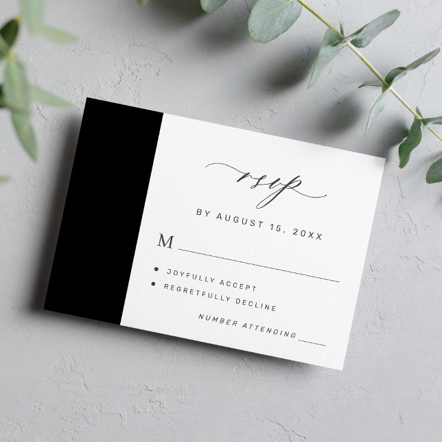 Simple elegant minimalist black and white wedding RSVP card (Creator Uploaded)