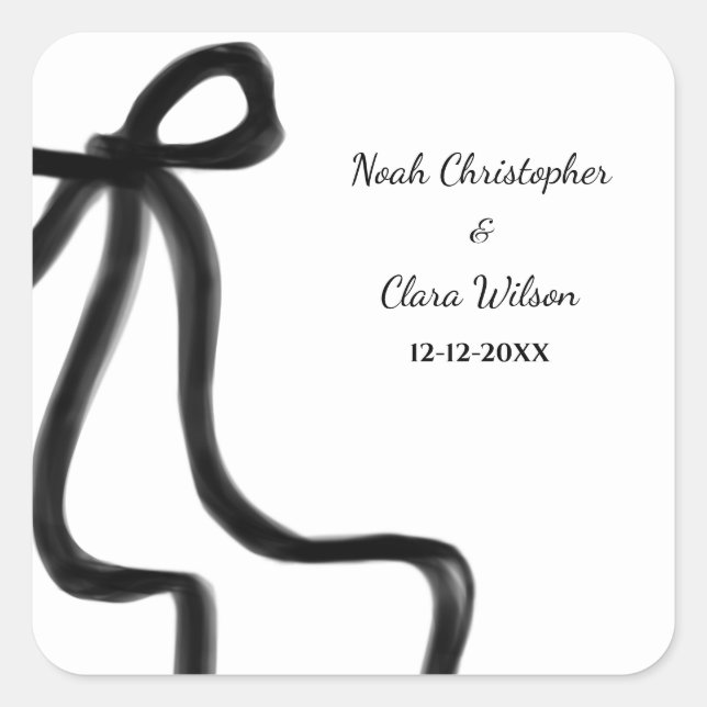 Simple Elegant Minimalist Black Bow Classic Square Sticker (Front)