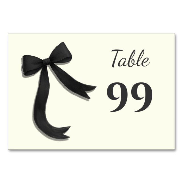 Simple Elegant Minimalist Black Bow Table Number (Front)