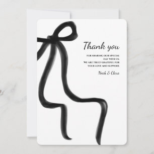 Simple Elegant Minimalist Black Bow Thank You Card