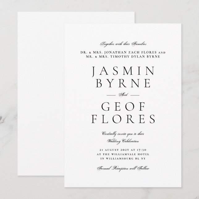 Simple Elegant Minimalist Black & White Wedding Invitation (Front/Back)