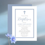 Simple Elegant Minimalist Blue Boy Baptism Invitation<br><div class="desc">A simple minimalist yet elegant "Baptism" design in blue and white with accent text in blue and other text in grey.  Composite design by Holiday Hearts Designs.</div>