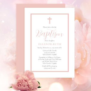 Simple Elegant Minimalist Blush Pink Girl Baptism Invitation