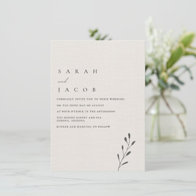 Simple Elegant Minimalist Botanical Wedding Invitation (Standing Front)