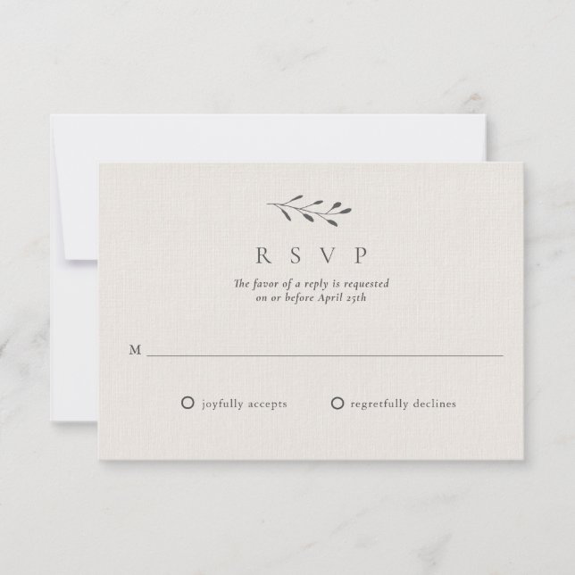 Simple Elegant Minimalist Botanical Wedding RSVP Card (Front)