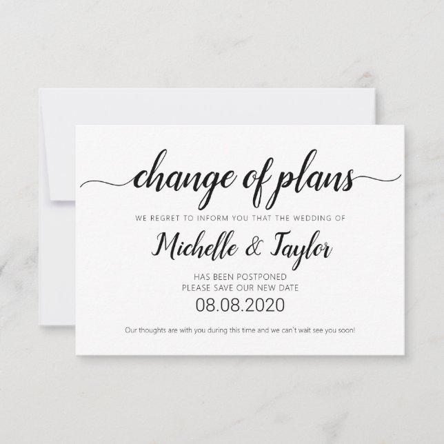 Simple Elegant Minimalist Change of Plans Card (Front)