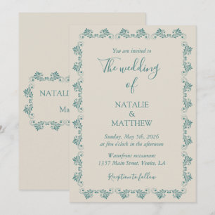 Simple Elegant Minimalist Damask Ornament Wedding Invitation
