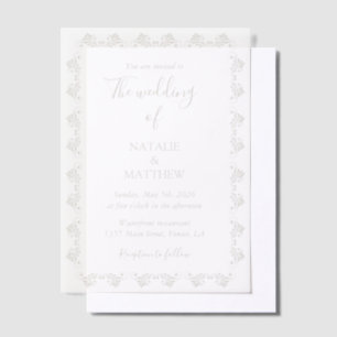 Simple Elegant Minimalist Damask Ornament Wedding Vellum Invitations