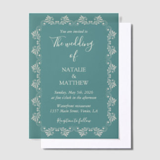Simple Elegant Minimalist Damask Ornament Wedding Vellum Invitations