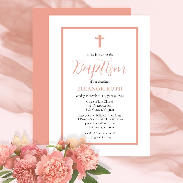 Simple Elegant Minimalist Dk Blush Pink Baptism Invitation (Creator Uploaded)