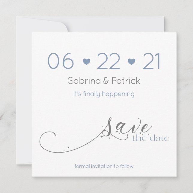 Simple Elegant Minimalist Dusty Blue Save the Date Invitation (Front)