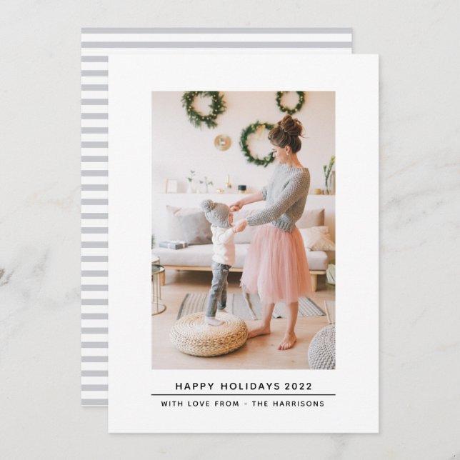 Simple Elegant Minimalist Family Photo Christmas Holiday Card (Front/Back)