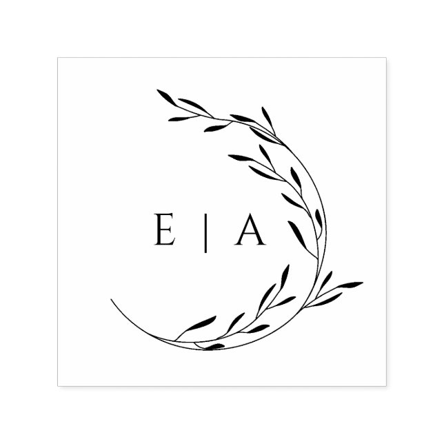 Simple Elegant Minimalist Foliage Wreath Monogram Self-inking Stamp (Design)
