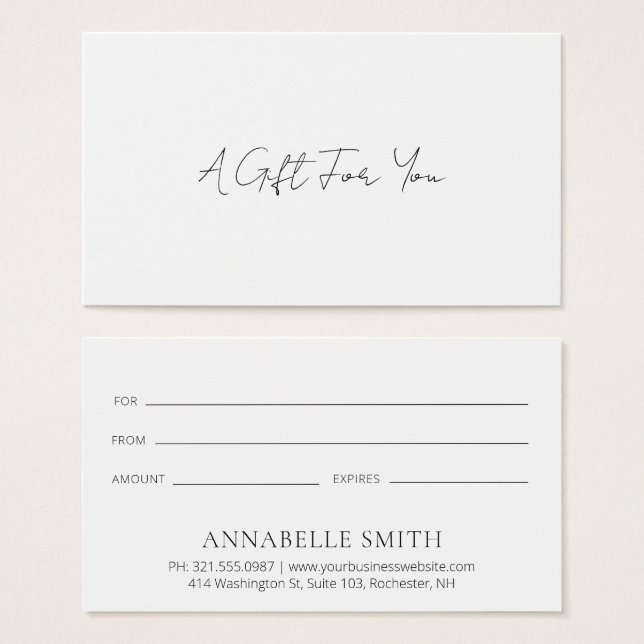 Simple Elegant Minimalist Modern Gift Certificate (Front & Back)