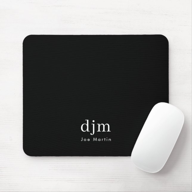 Simple Elegant Minimalist Monogram Black and White Mouse Pad (With Mouse)