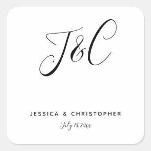 Simple Elegant Minimalist Monogram Initials Square Sticker