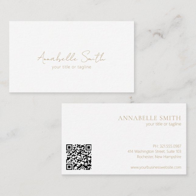 Simple Elegant Minimalist QR Code Modern Gold Business Card (Front/Back)