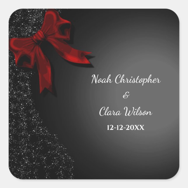 Simple Elegant Minimalist Red Bow Classic Square Sticker (Front)