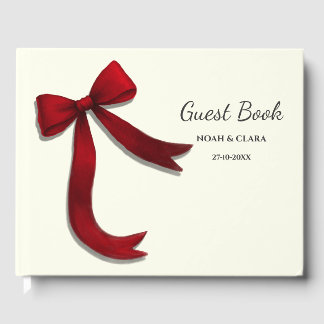 Simple Elegant Minimalist Red Bow Guest Book
