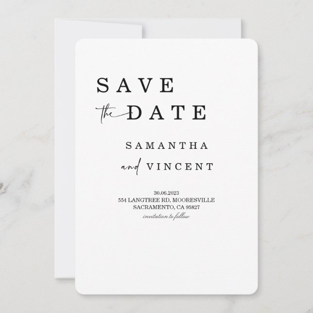 Simple Elegant Minimalist Save the Date card (Front)