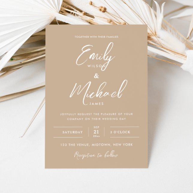 Simple Elegant Minimalist Taupe Wedding Invitation (Creator Uploaded)
