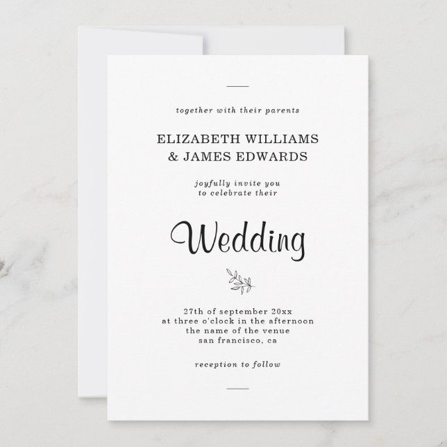 Simple Elegant Minimalist Wedding Invitation (Front)