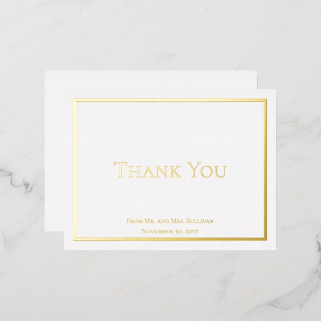 Simple Elegant Minimalist Wedding Thank You Foil Invitation Postcard (Front/Back)