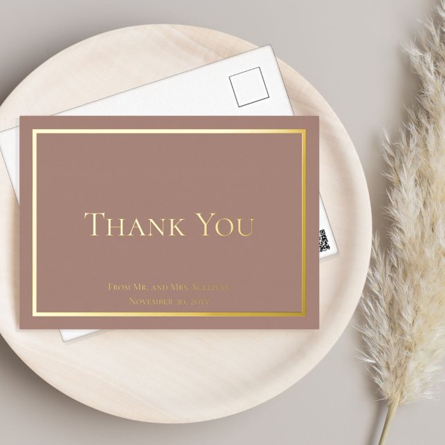 Simple Elegant Minimalist Wedding Thank You Foil Invitation Postcard (Creator Uploaded)
