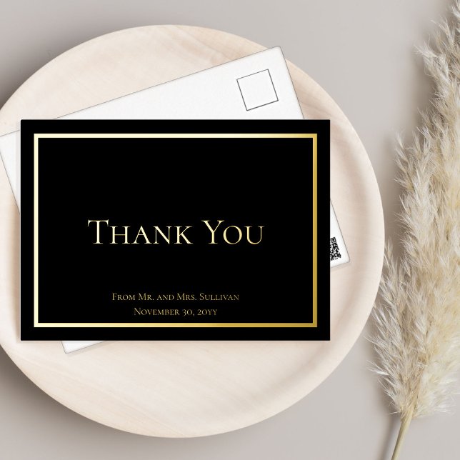 Simple Elegant Minimalist Wedding Thank You   Foil Invitation Postcard (Creator Uploaded)
