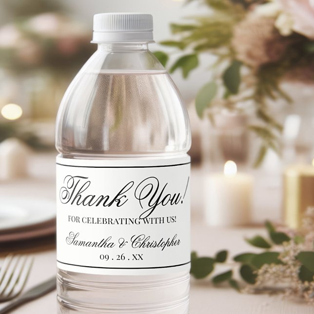 Simple Elegant Minimalist Wedding Thank You Water Bottle Label (Creator Uploaded)