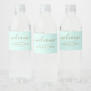 Simple Elegant Mint Green and Gold Wedding Water B Bottle Label