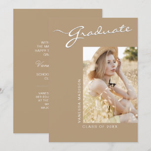 Simple Elegant Modern 1 Photo Khaki Grad Announcement