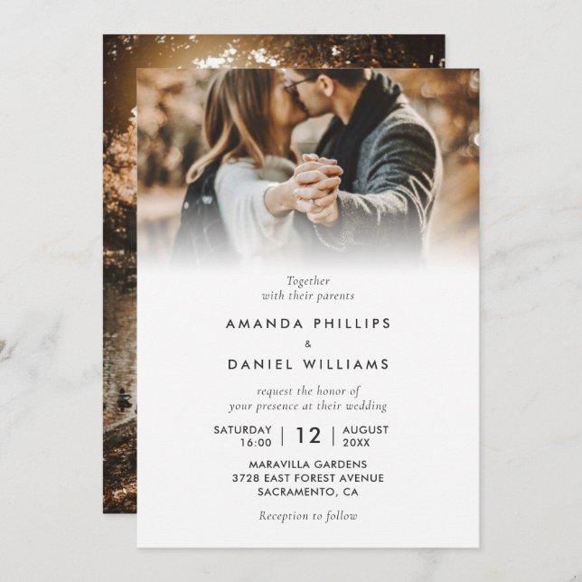 Simple Elegant Modern 2 Photo Wedding Invitation (Front/Back)