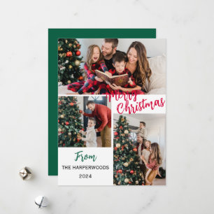  Simple Elegant modern 3 photo Christmas Family Holiday Card
