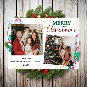 Simple Elegant modern 3 photo Christmas Family Holiday Card