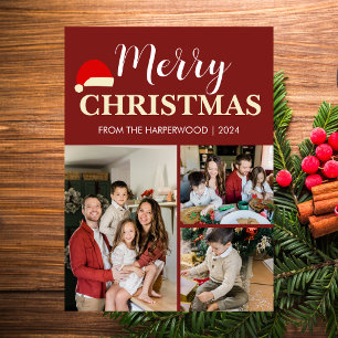 Simple Elegant modern 3 photo Christmas Family Holiday Card