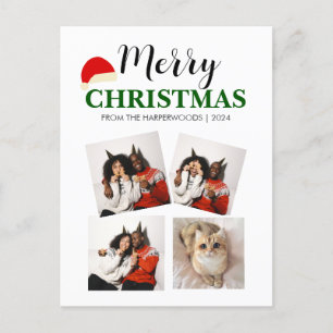  Simple Elegant modern 4 photo Christmas Family Holiday Postcard