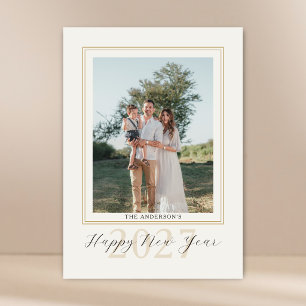 Simple Elegant Modern 4 Photos Collage New Year Holiday Card
