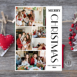  Simple Elegant modern 5 photo Christmas Family Holiday Card