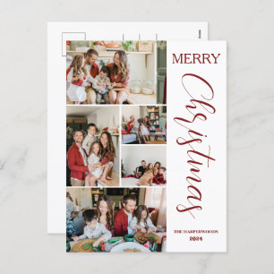 Simple Elegant modern 5 photo Christmas Family Holiday Postcard