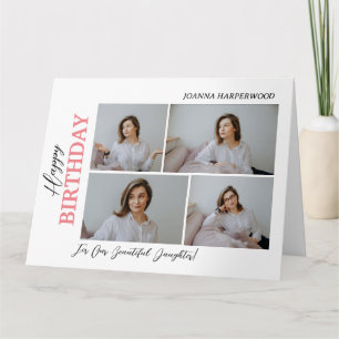 Simple Elegant Modern Birthday Stylish 4 Photo Card