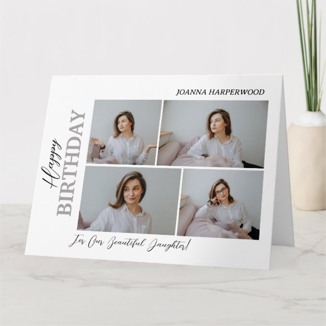 Simple Elegant Modern Birthday Stylish 4 Photo Card (Front)