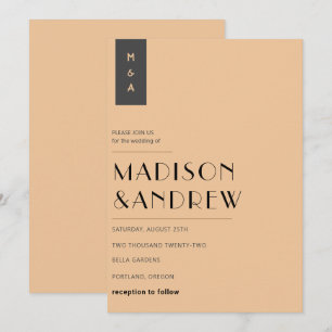 Simple Elegant Modern Black Gold Monogram Wedding Invitation