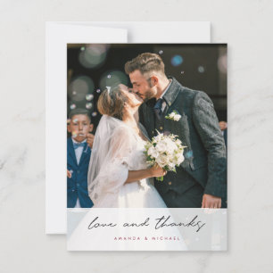 Simple Elegant Modern Black Script Photo Wedding T Thank You Card