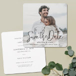 Simple Elegant Modern Black Typography Photo Save The Date<br><div class="desc">This simply chic photo wedding save the date flat card has a warm, minimalist design. The default card shape is rounded corners, but this design also works wonderfully with standard sharp corners, so try both looks and see which strikes your fancy! We also offer this design in a rectangular format,...</div>