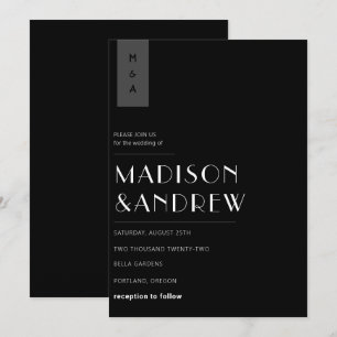Simple Elegant Modern Black White Monogram Wedding Invitation
