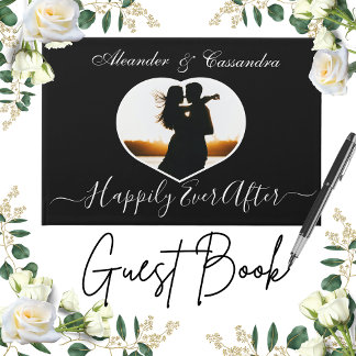 Simple Elegant Modern Black White photo wedding Guest Book